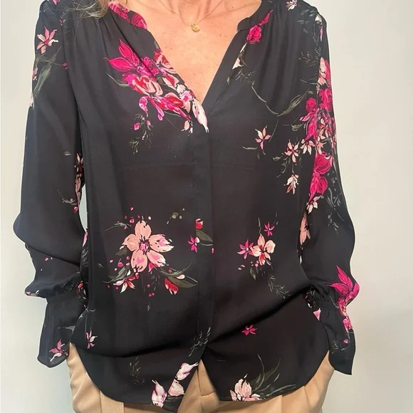 Joie Floral Black and Pink Women's Top - Picture 4 of 6